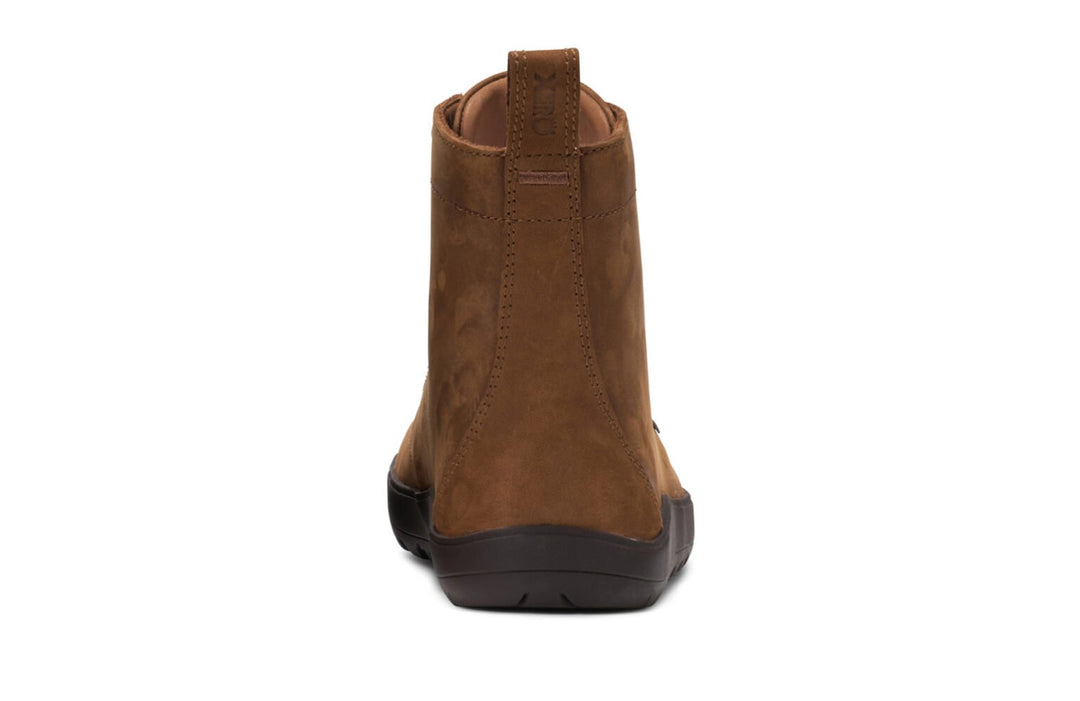 Rear view of the Breckenridge (Women's) brown ankle boot, featuring a pull tab at the back and a black rubber sole, set against a white background.