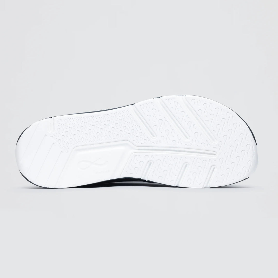 The image displays the white textured sole of the Notace Michi 1 (Women's) training shoe, featuring lines, dots, and curves, viewed from the bottom against a plain light gray background.