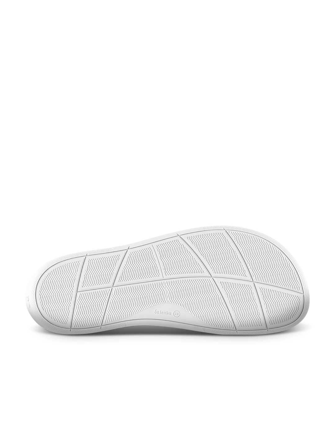 The BeLenka Rebound (Unisex) features a white sole with a subtle wave tread and fine grid lines, shown from the bottom on a plain white background—ideal for those who value comfortable sneakers.