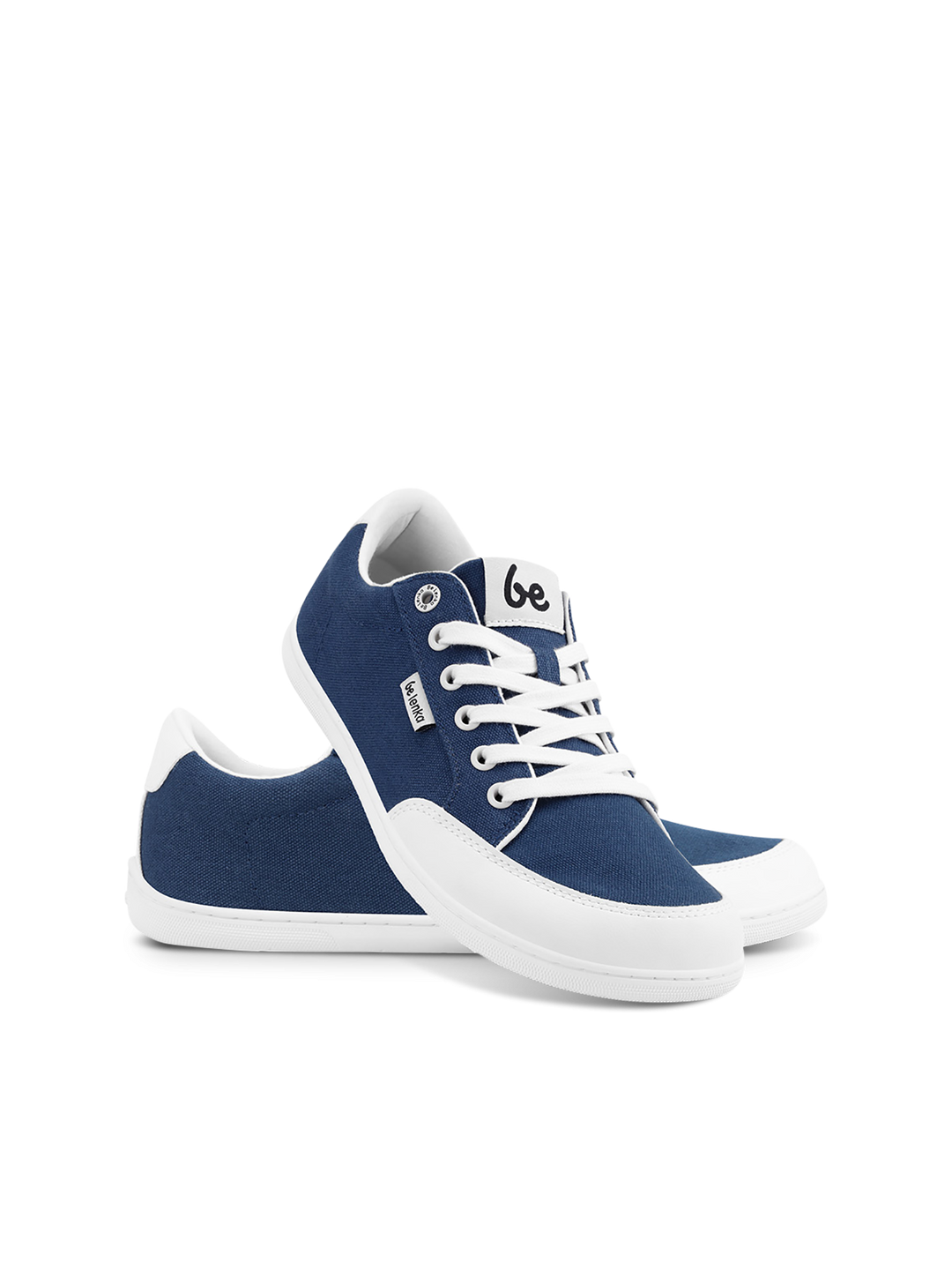 The BeLenka Rebound (Unisex) sneakers in blue and white feature white laces and rubber soles. One lightweight sneaker stands upright, the other leans against it, both displayed on a plain white background.