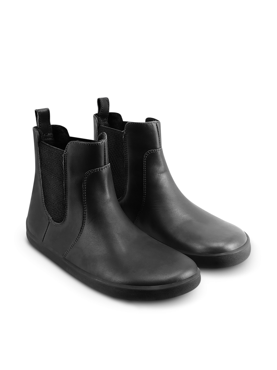 The BeLenka Entice Neo (Unisex) boots, crafted from supple black napa leather with elastic side panels and back pull tabs, are displayed on a plain white background.