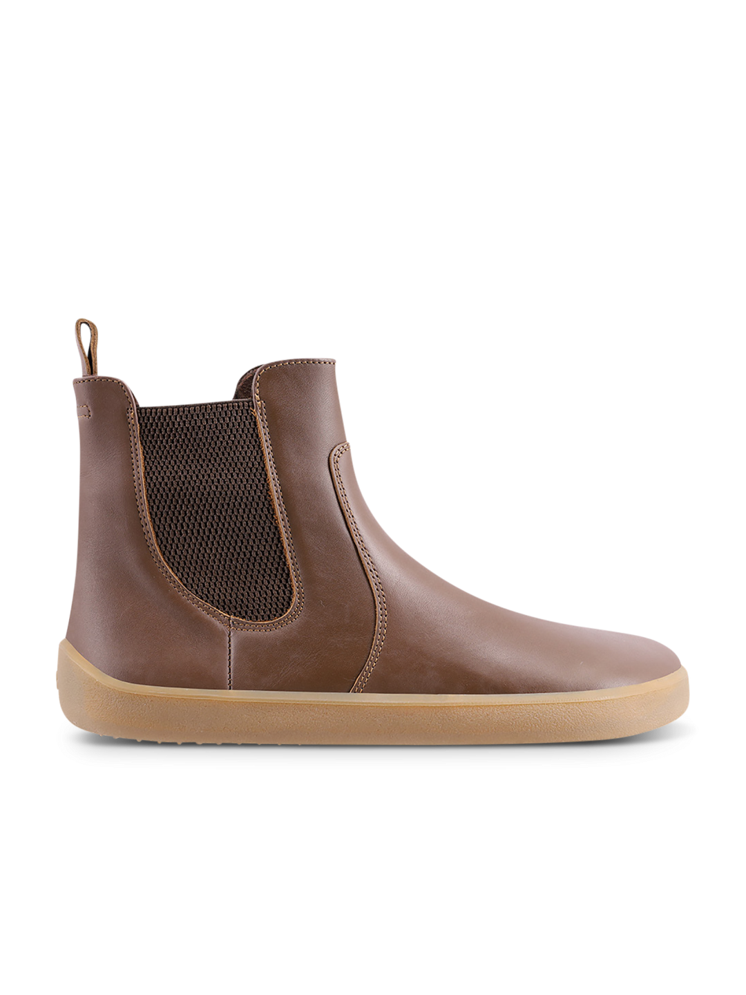 The BeLenka Entice Neo (Unisex) is a brown Chelsea boot with elastic side panels, a back loop, and a light tan rubber sole. Designed with a wide toe box for enhanced comfort, the boot is displayed in profile, facing right, against a white background.