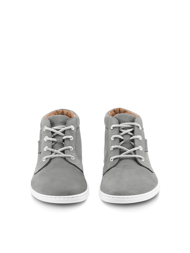 The BeLenka Synergy (Unisex) sneakers in light gray feature a wide toe-box, white soles, and white laces, shown side by side on a plain white background, facing forward.
